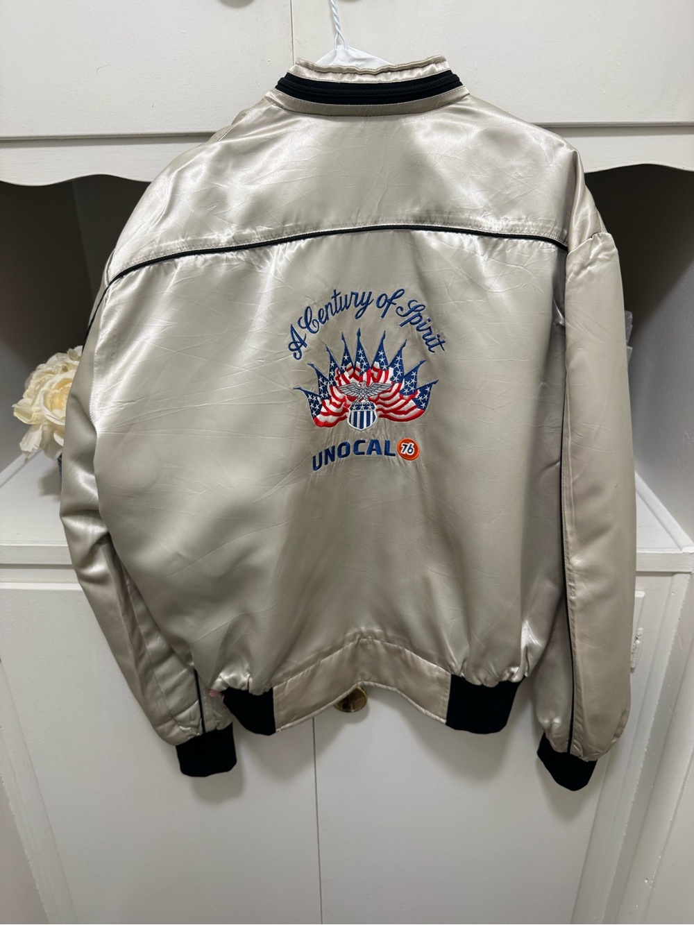 Vintage Unocal 76 Satin Racing Bomber Jacket Embroidery Masters USA Men’s XL